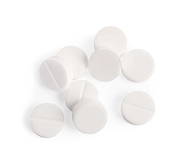 Muitas Pílulas Isoladas Branco Vista Superior — Fotografia de Stock