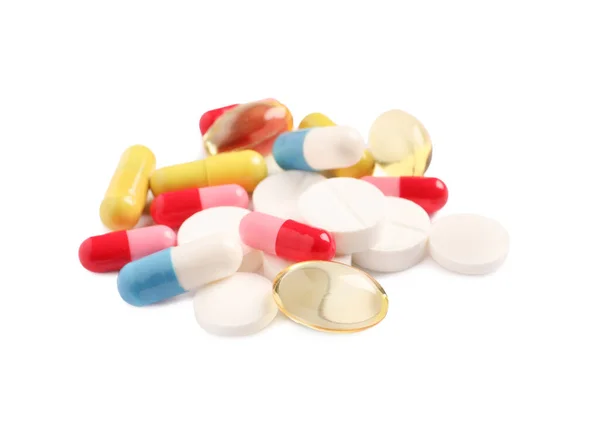 Många Olika Piller Isolerade Vitt Läkemedelsbehandling — Stockfoto