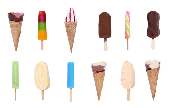 白に隔離された異なるアイスクリームのセット — ストック写真