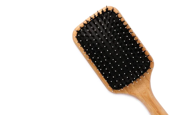 New Wooden Hair Brush Isolated White Top View — Stock Photo, Image