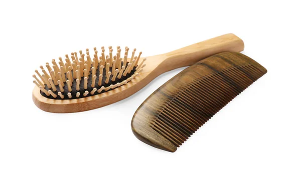New Wooden Hair Brush Comb Isolated White — Stock Photo, Image