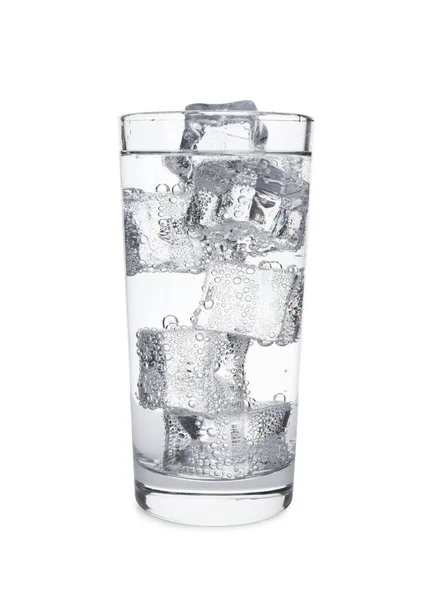 Vaso Refrescante Agua Soda Con Cubitos Hielo Aislados Blanco — Foto de Stock