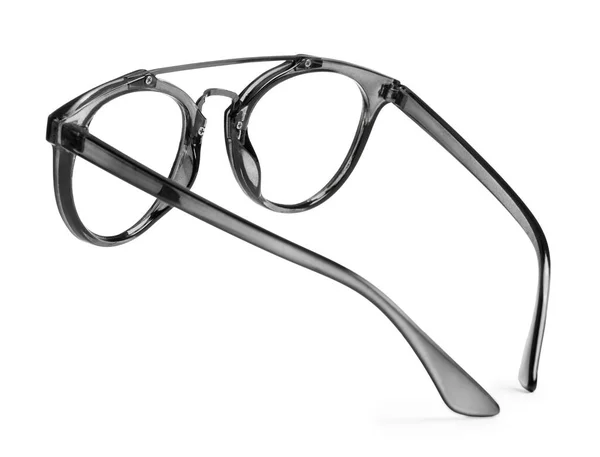 Óculos Elegantes Com Moldura Cinza Isolada Branco — Fotografia de Stock