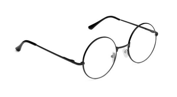 Okrągłe Okulary Czarną Ramą Izolowane Białym — Zdjęcie stockowe