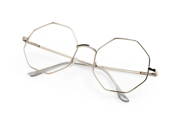 Stilvolle Gläser Mit Metallrahmen Isoliert Auf Weiß — Stockfoto
