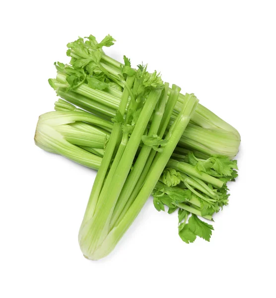 Čerstvě Zelené Celerové Svazky Izolované Bílém Horní Pohled — Stock fotografie
