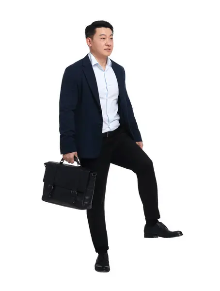 Geschäftsmann Anzug Mit Aktentasche Auf Weißem Hintergrund — Stockfoto