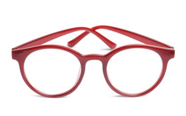 Beyaz üzerine kırmızı çerçeveli şık gözlükler