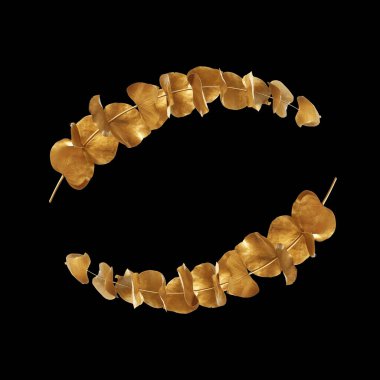 Güzel altın boyalı okaliptüs dalları siyah arkaplanda