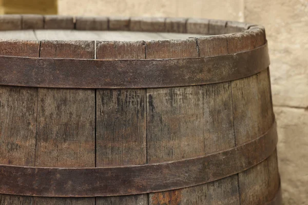 Traditionelle Holzfässer Freien Nahaufnahme Weinherstellung — Stockfoto
