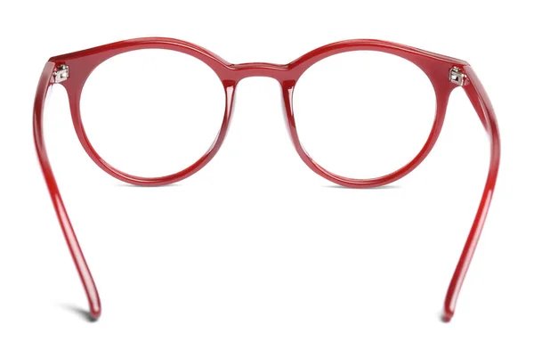 Stylowe Okulary Czerwoną Ramą Izolowane Białym — Zdjęcie stockowe