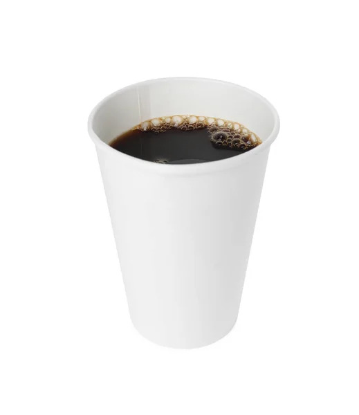 Copo Papel Com Bebida Quente Isolado Branco Café Para Levar — Fotografia de Stock