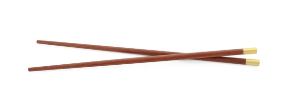 Dvojice Dřevěných Hůlek Izolované Bílém — Stock fotografie