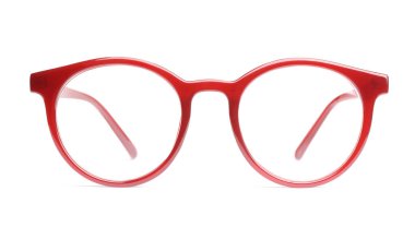 Beyaz üzerine kırmızı çerçeveli şık gözlükler
