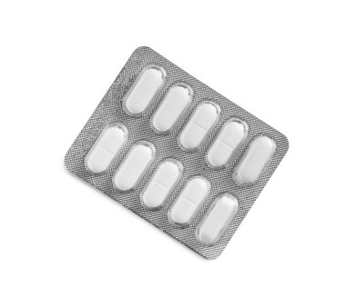 Beyaz arka planda hapların kabarcıkları, üst görünüm