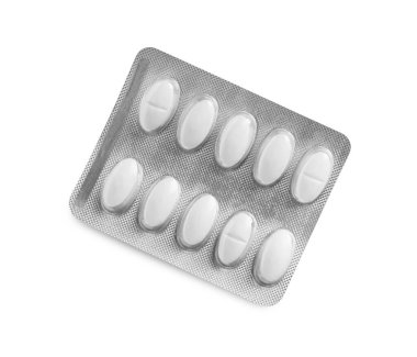 Beyaz arka planda hapların kabarcıkları, üst görünüm