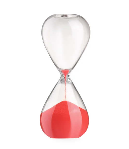 Hourglass Red Flowing Sand Isolated White — Fotografia de Stock