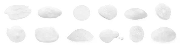 白で分離された化粧品クレンザーの泡とのコラージュ — ストック写真