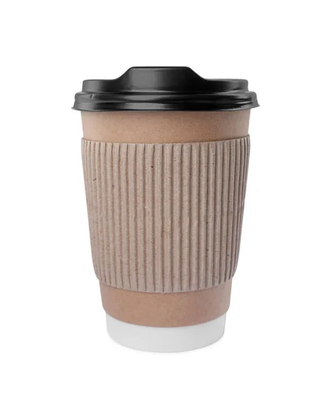 Paper Cup Plastic Lid Isolated White Coffee — Zdjęcie stockowe