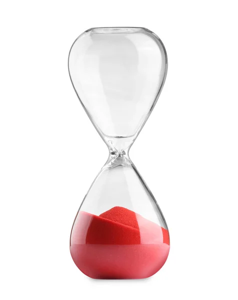 Hourglass Red Flowing Sand Isolated White — Stok fotoğraf