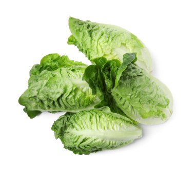 Taze yeşil romaine marulları beyaz, üst görünümde izole.