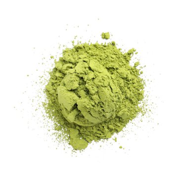 Yeşil kibrit tozu yığını beyaza izole edilmiş, üst manzara