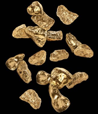 Birçok altın külçesi siyah arkaplana düşüyor