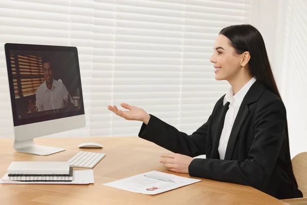 Human Resources Manager Conducting Online Job Interview Video Chat Computer — Stock Photo, Image