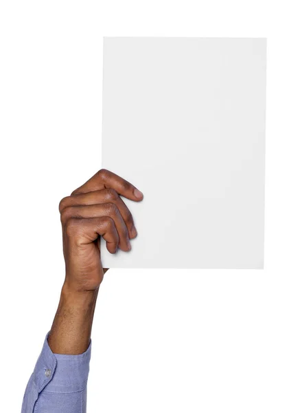 Афроамериканець Тримає Аркуш Паперу Білому Фоні Шафу Підготовка Дизайну — стокове фото