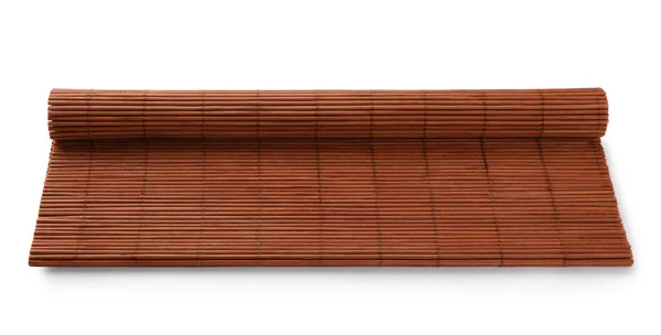 Tapete Sushi Laminado Feito Bambu Fundo Branco — Fotografia de Stock