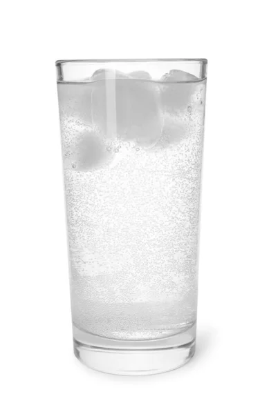 Vaso Agua Soda Con Cubitos Hielo Aislados Blanco — Foto de Stock