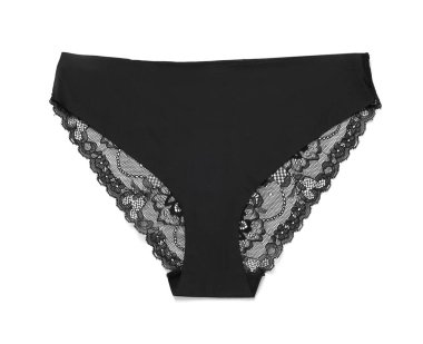 Beyaz tenli, şık siyah kadın iç çamaşırları.