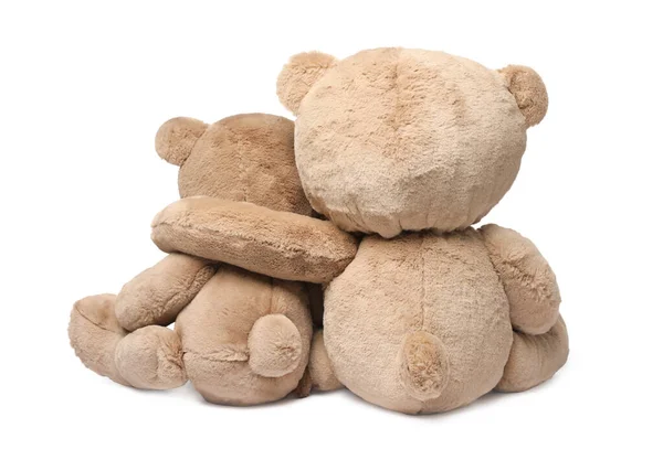 Cute Teddy Bears Isolated White Back View — Stock Photo, Image