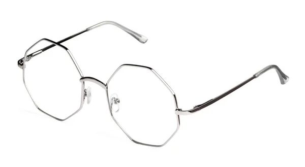 Óculos Elegantes Com Armação Metálica Isolada Branco — Fotografia de Stock