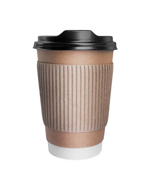 Пойти Выпить Бумажная Чашка Кофе Изолированы Белом — стоковое фото