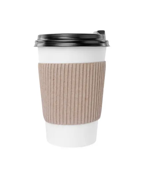 Paper Cup Plastic Lid Isolated White Coffee — 스톡 사진