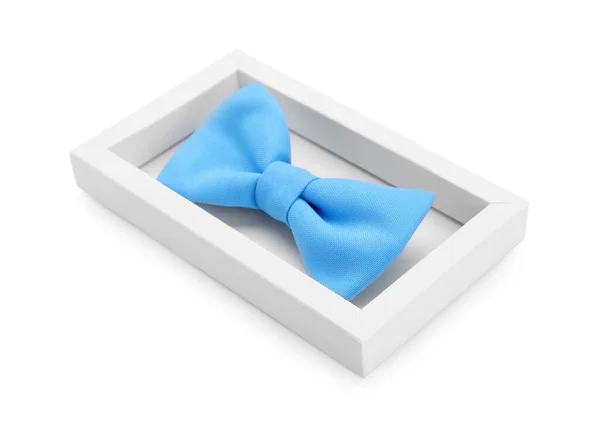 Elegante Luz Azul Laço Gravata Fundo Branco — Fotografia de Stock