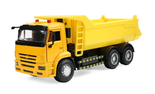 Gele Truck Geïsoleerd Wit Kinderspeelgoed — Stockfoto