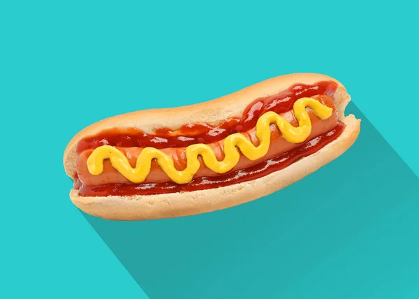 Câine Fierbinte Yummy Ketchup Muștar Fundal Turcoaz — Fotografie, imagine de stoc