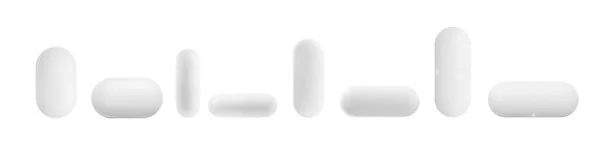 Zestaw Różnych Tabletek Rzędzie Izolowane Białym — Zdjęcie stockowe