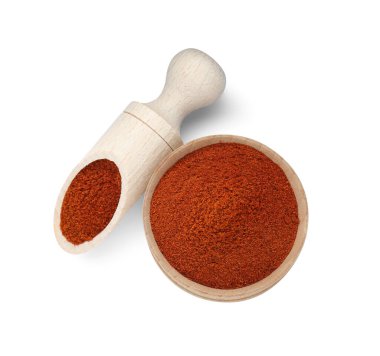 Aromatik kırmızı biberli kepçe ve kase beyaz, üst manzara