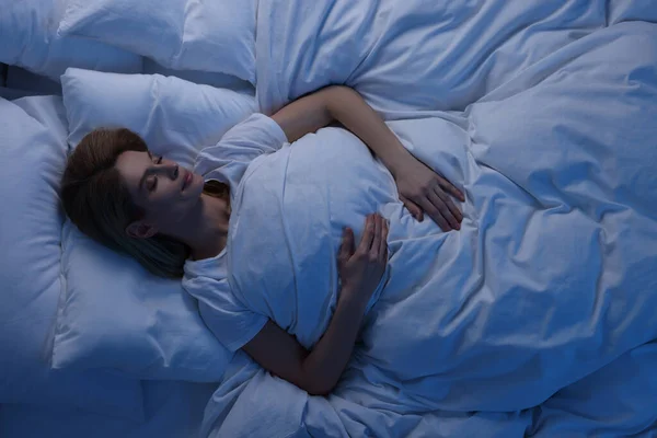 Woman Sleeping Bed Night View — Stock Photo, Image