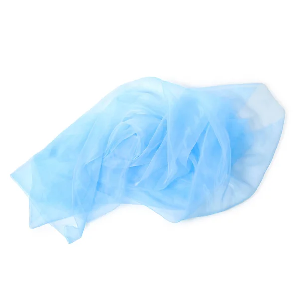 stock image Beautiful light blue tulle fabric on white background, top view