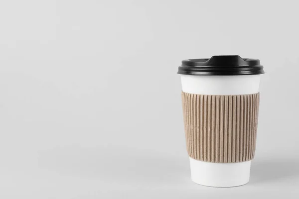 Χάρτινο Κύπελλο Πλαστικό Καπάκι Ανοιχτό Φόντο Χώρος Για Κείμενο Καφές — Φωτογραφία Αρχείου