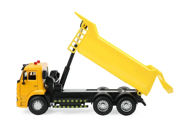 Gele Truck Geïsoleerd Wit Kinderspeelgoed — Stockfoto