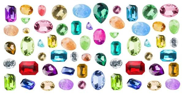 Set Aus Verschiedenen Glänzenden Edelsteinen Für Juweliere Isoliert Auf Weiß — Stockfoto
