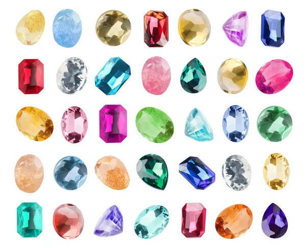 Set Different Shiny Gemstones Jeweler Isolated White — Stock Photo, Image