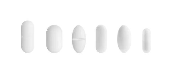 Набор Различных Таблеток Ряд Изолированы Белом — стоковое фото