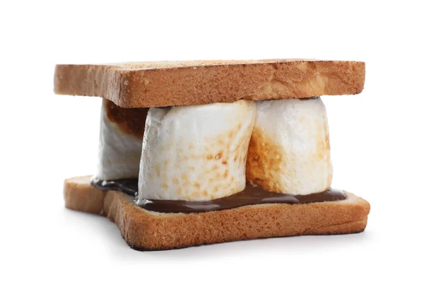 Νόστιμο Σάντουιτς Μαρσμέλοου Ψωμί Και Σοκολάτα Που Απομονώνονται Λευκό — Φωτογραφία Αρχείου