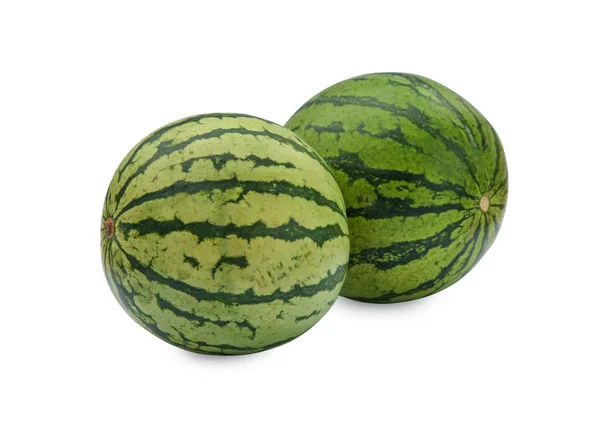 Twee Heerlijke Rijpe Watermeloenen Geïsoleerd Wit — Stockfoto